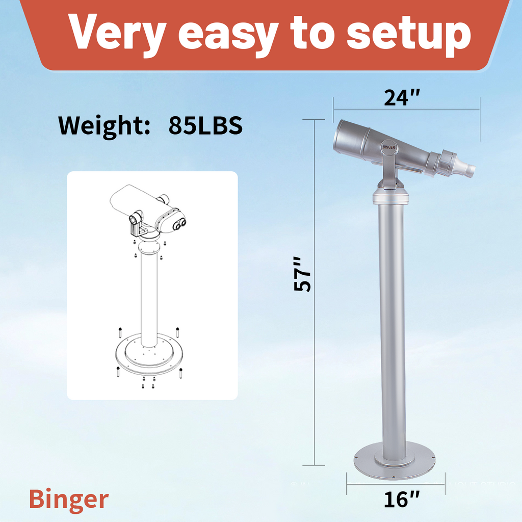 Binger 40x100 Giant Binoculars with Metal Stand Focus-Free APO Optics BAK-4