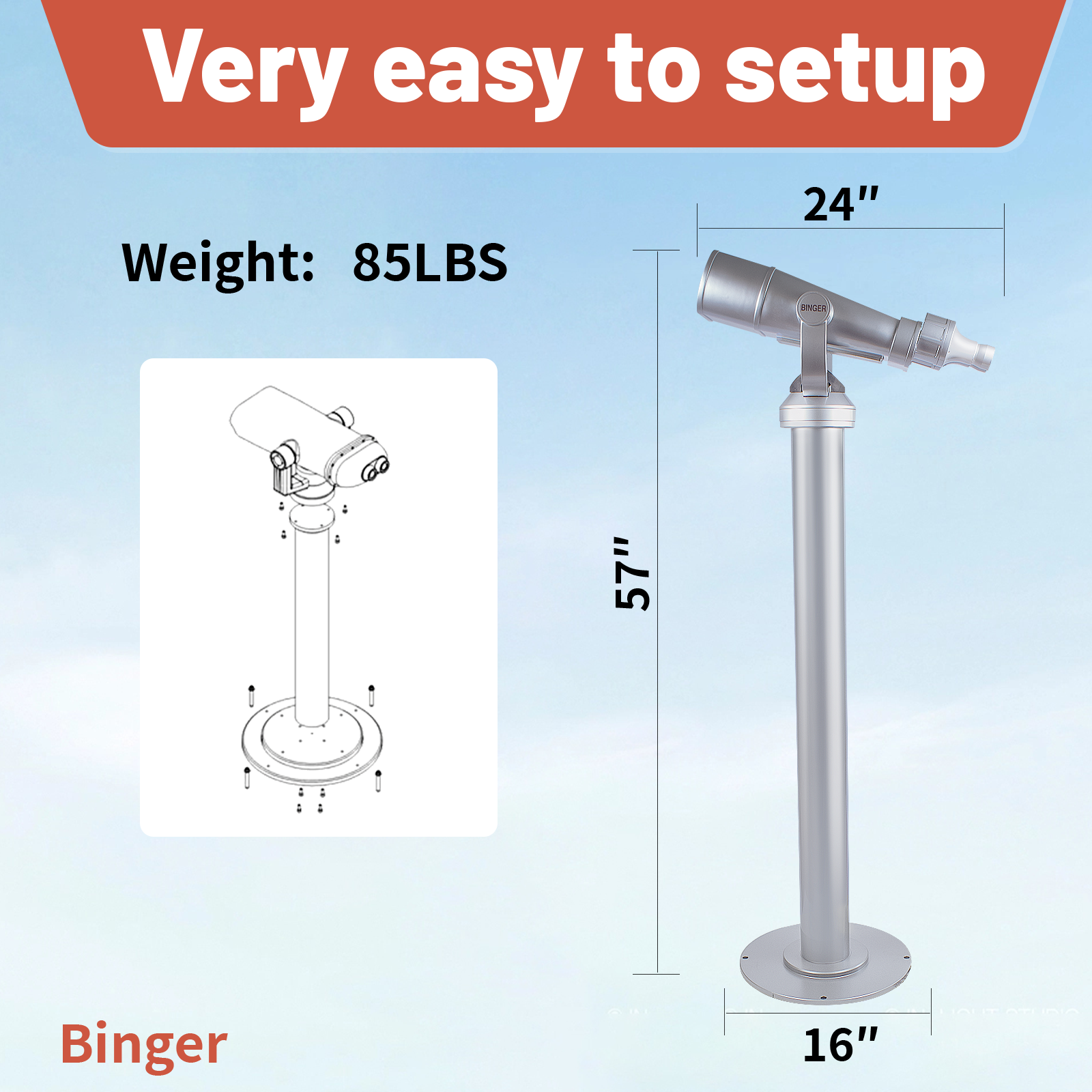 Binger 40x100 Giant Binoculars with Metal Stand Focus-Free APO Optics BAK-4