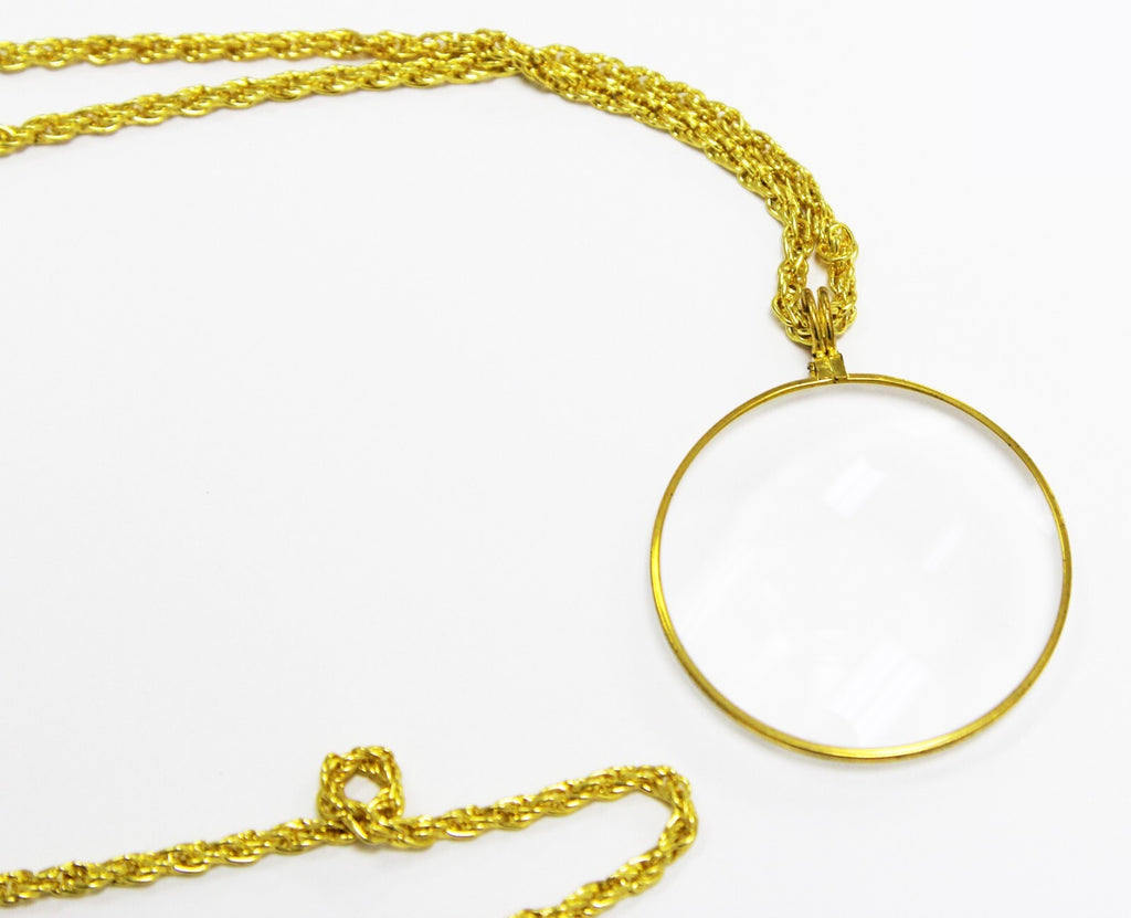 Binger 2" inch Round optical glass Magnifier Golden Frame Coat Chain Magnifying