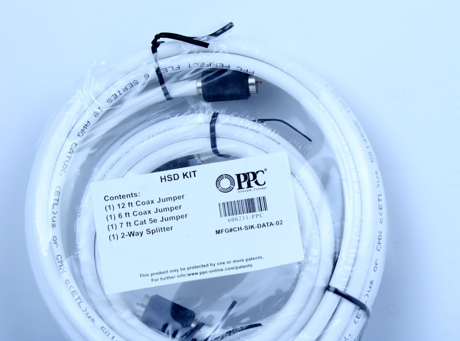 HSD Kit New Sealed 12 Ft. 6 Ft. Coax Jumper, 7 Ft. Cat 5e Jumper, 2-Way Splitter