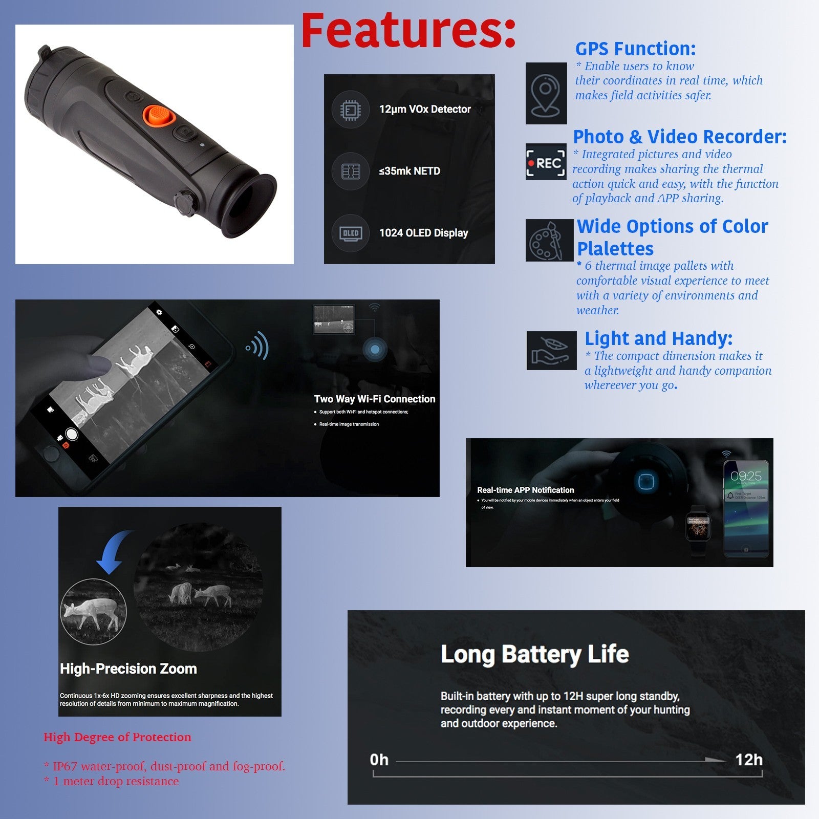 Binger thermal monocular GPS WIFI 4 colors waterproof High definition