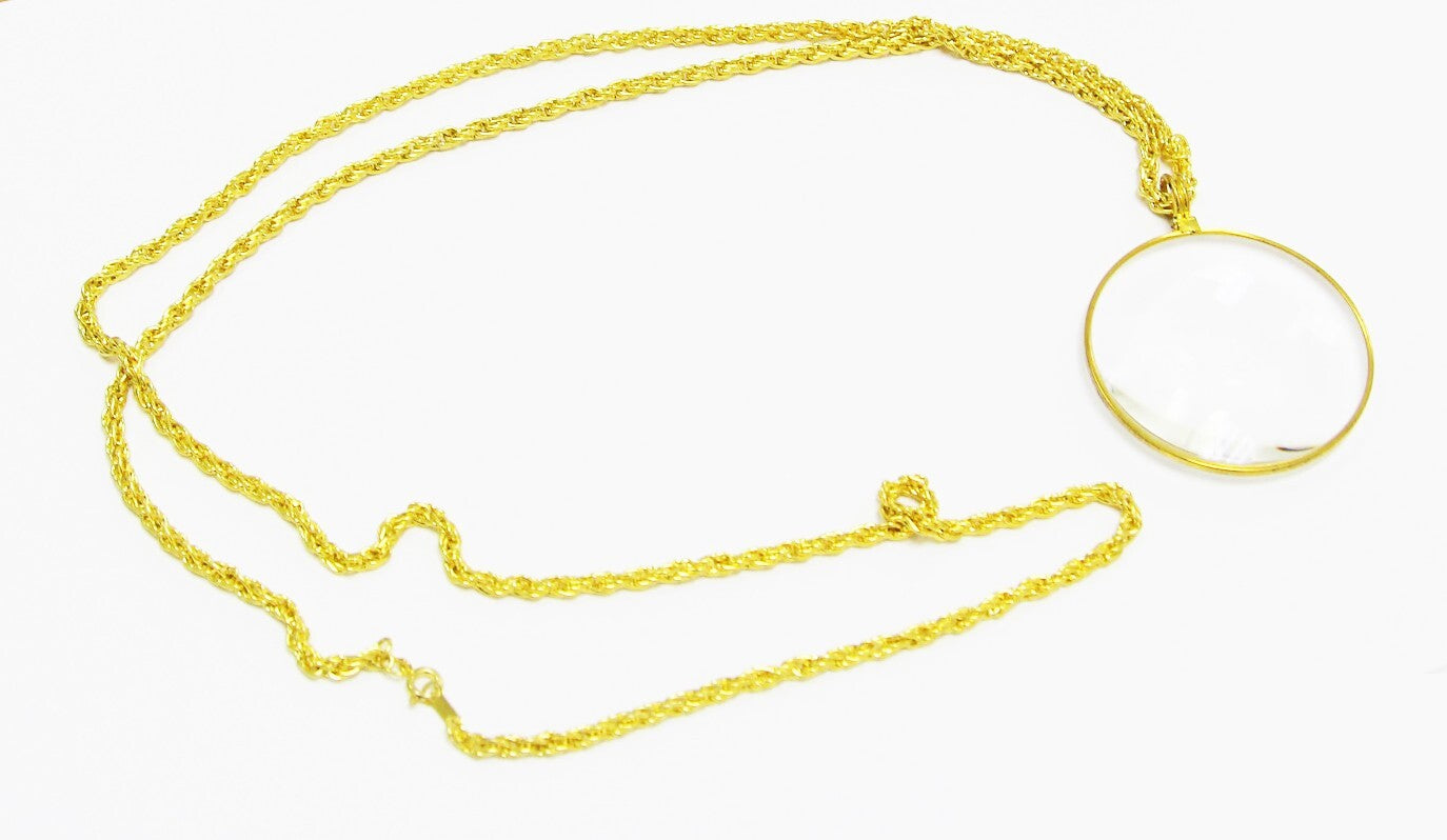 Binger 2" inch Round optical glass Magnifier Golden Frame Coat Chain Magnifying