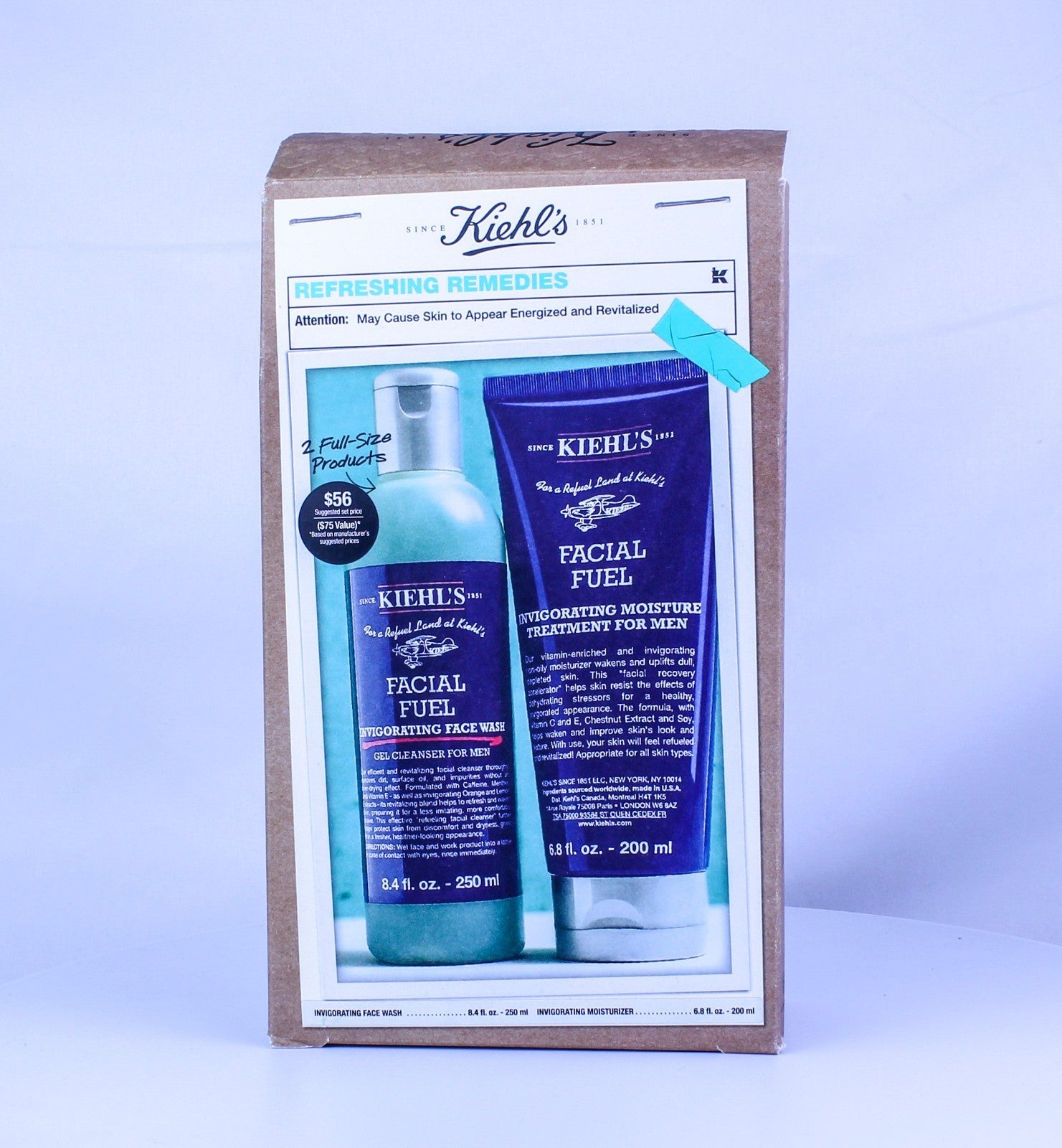2Pcs Kiehl's Refreshing Remedies Face Wash & Moisture Treatment For Men Gift Set