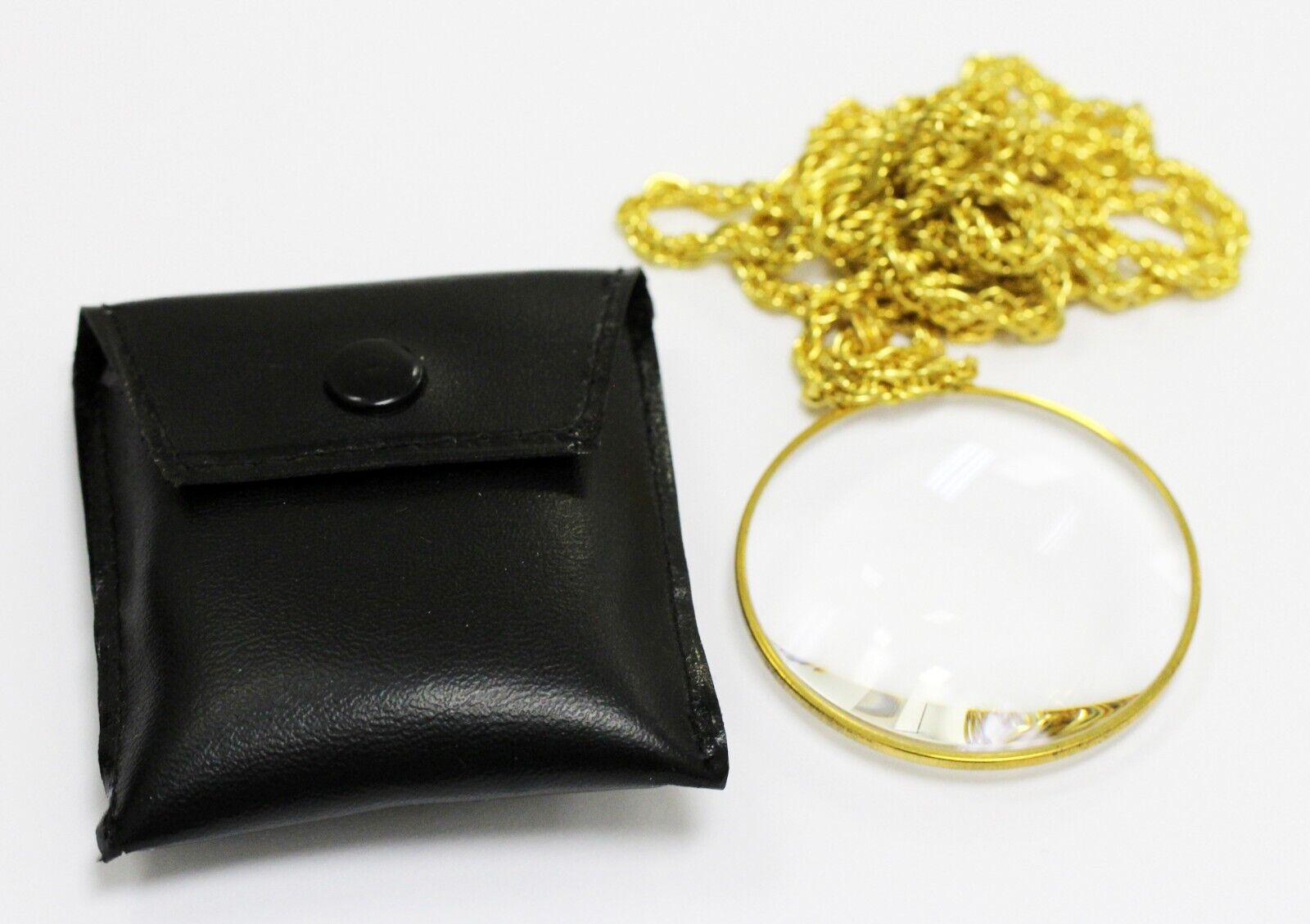 Binger 2" inch Round optical glass Magnifier Golden Frame Coat Chain Magnifying