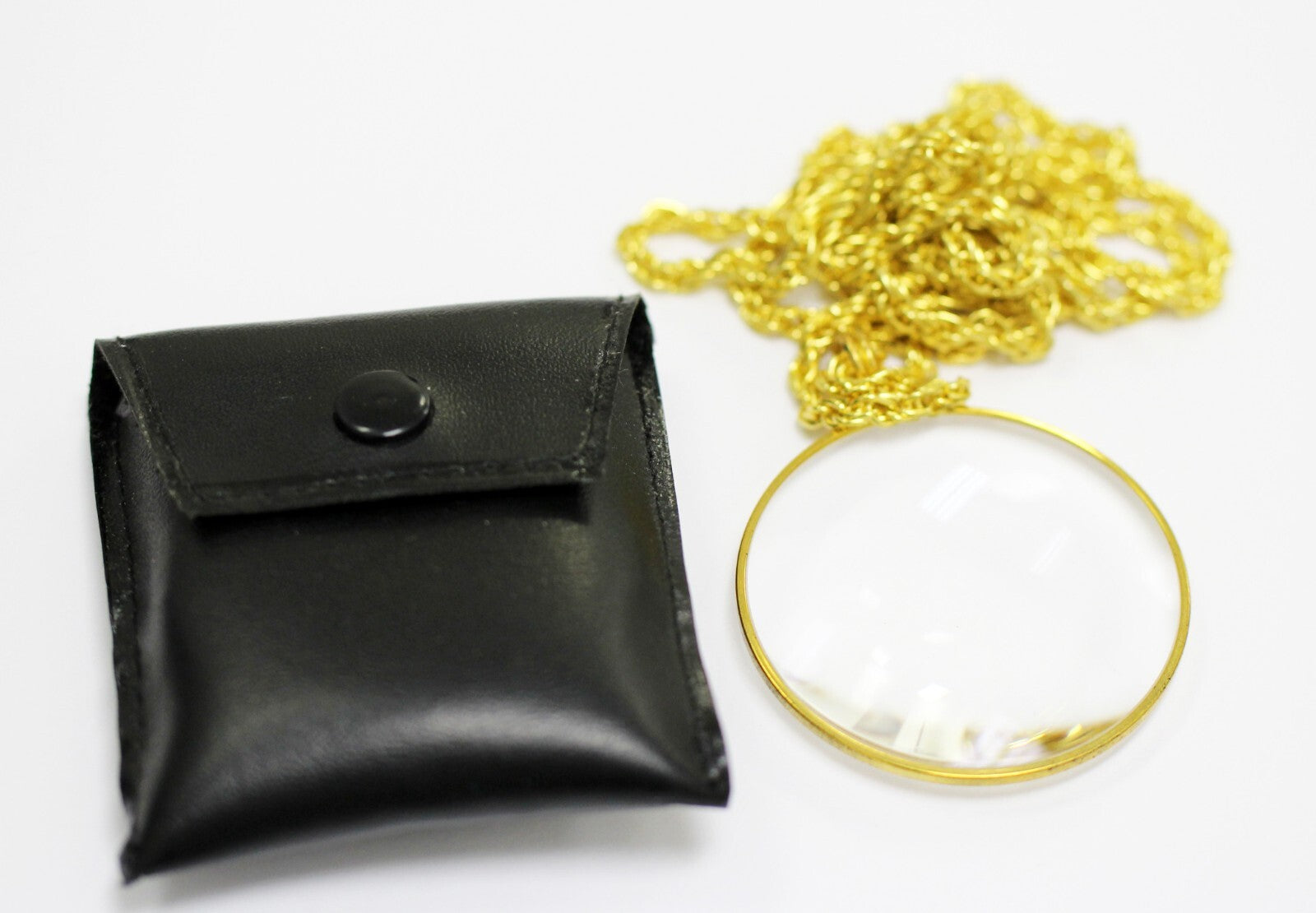 Binger 2" inch Round optical glass Magnifier Golden Frame Coat Chain Magnifying