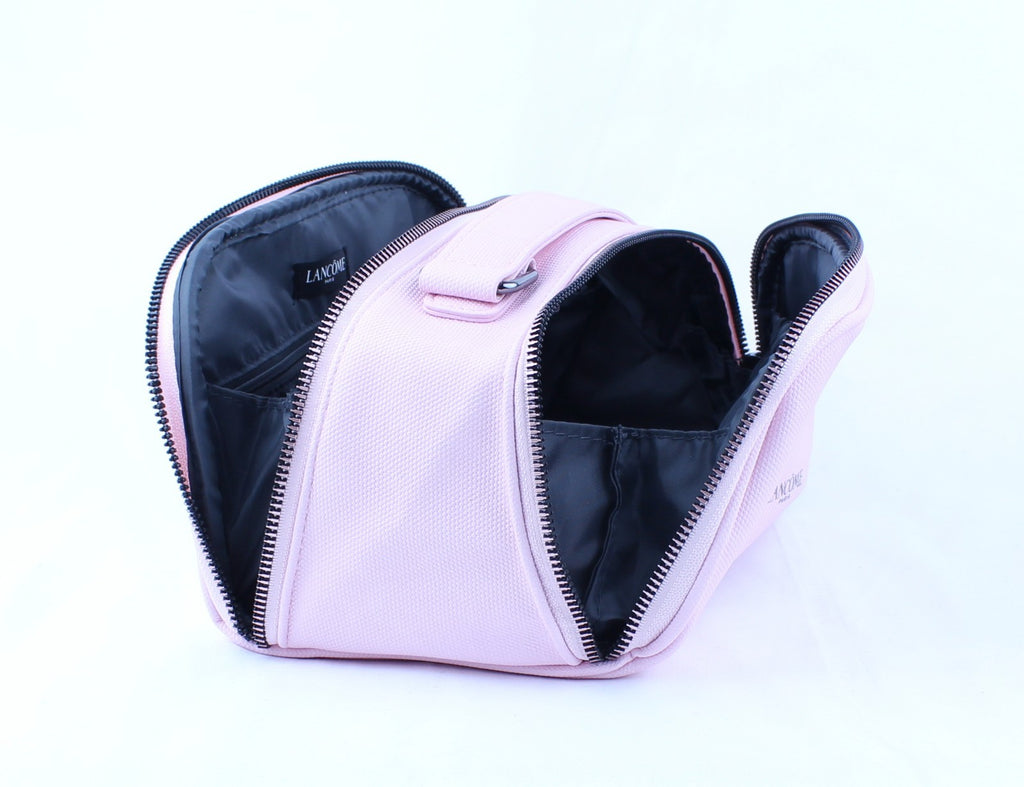 Lancôme cosmetic bag with double zippers and compartments pink