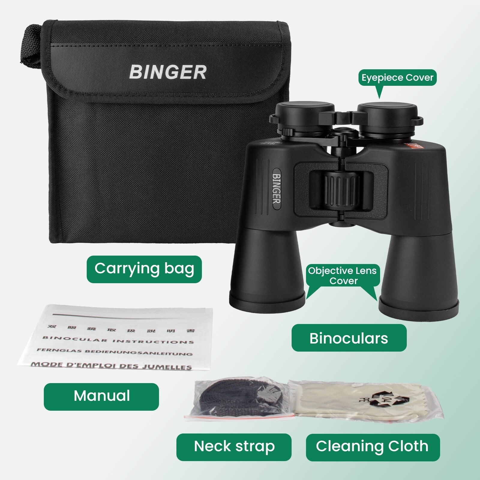 Binger 10x50 Long Eye Relief Binoculars High Defifinition Optical Glass