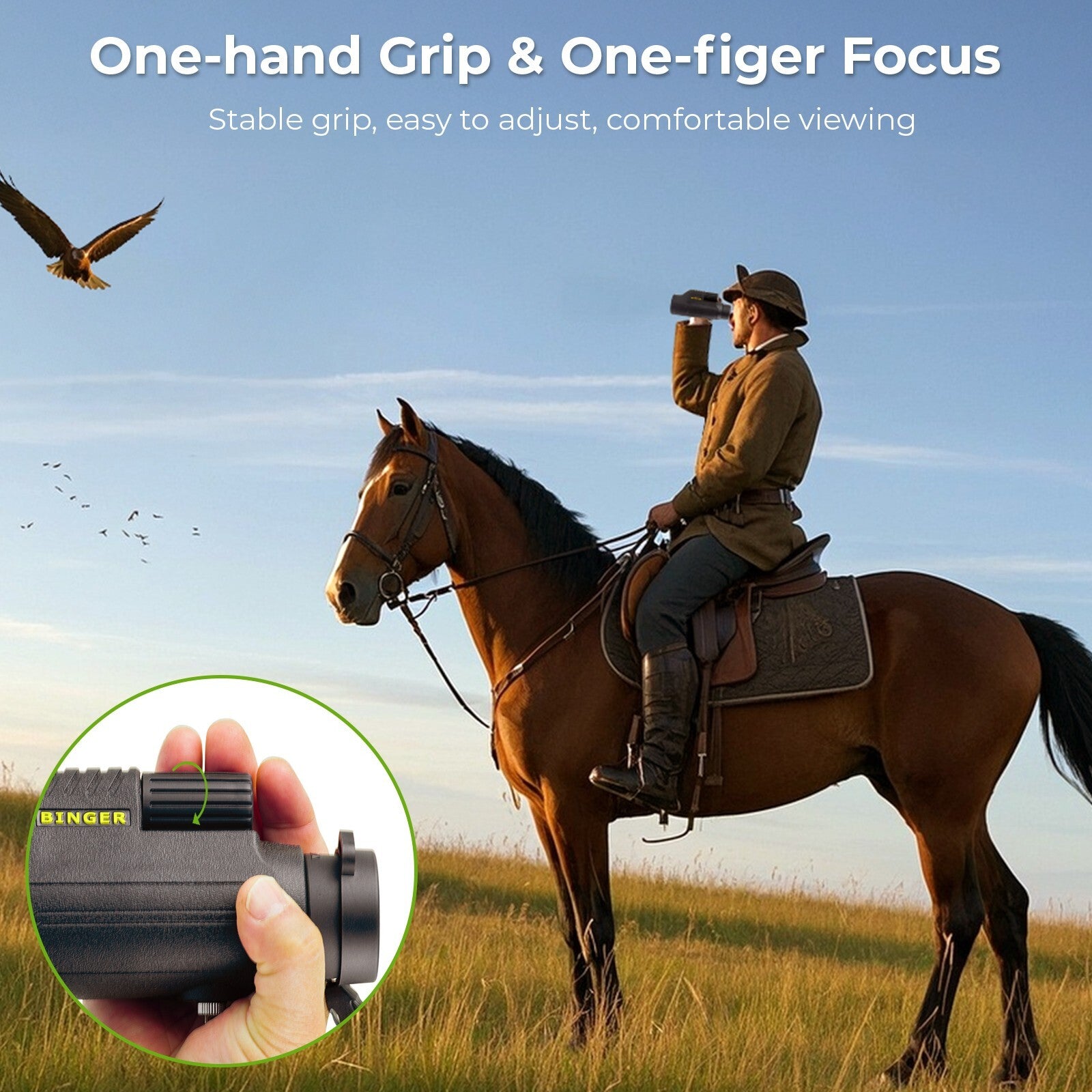 BINGER 10x42 monocular with focusing wheel for adult Birdwatching, hunting