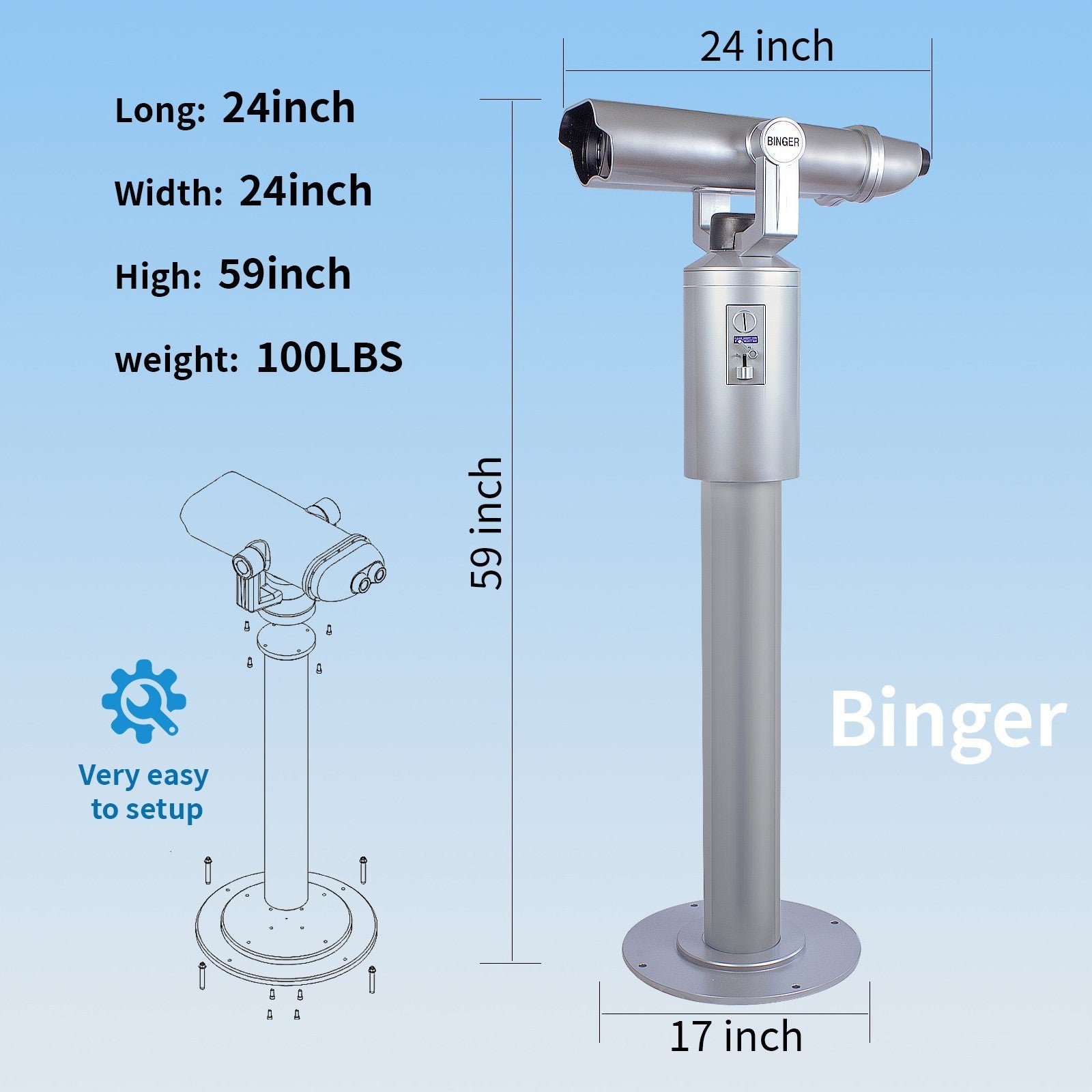 Binger 25x100 Binoculars mechanical coin-operated binoculars 100% waterproof.