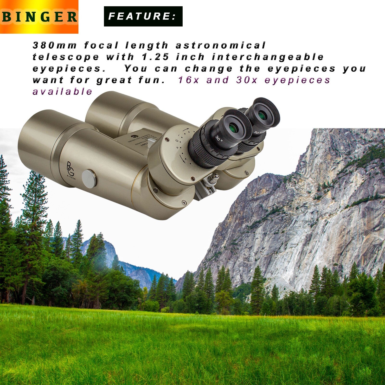 Binger 16/30X100 380 mm astronomical binoculars   BAK 4 prism  1.25'' eyepieces