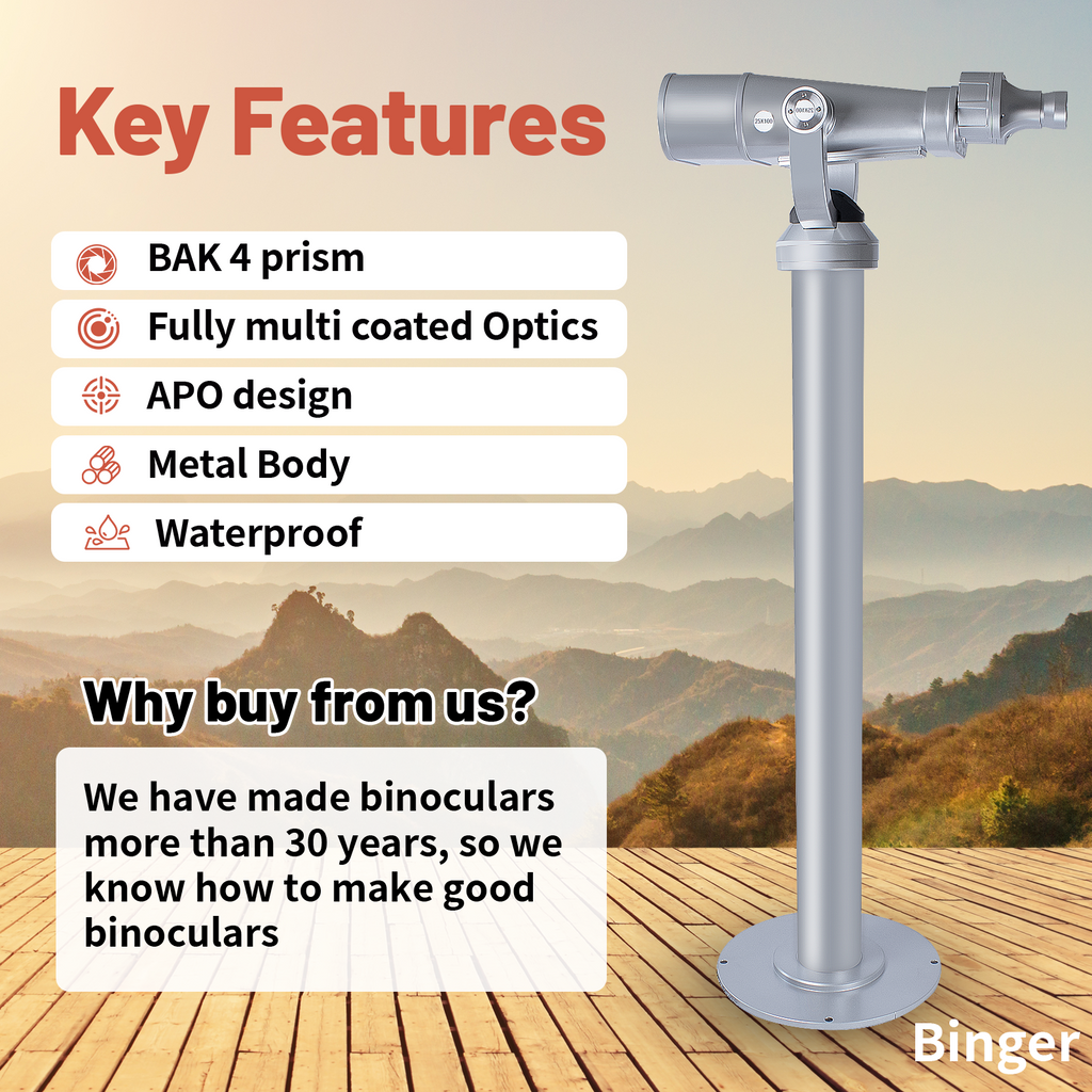 Binger 40x100 Giant Binoculars with Metal Stand Focus-Free APO Optics BAK-4