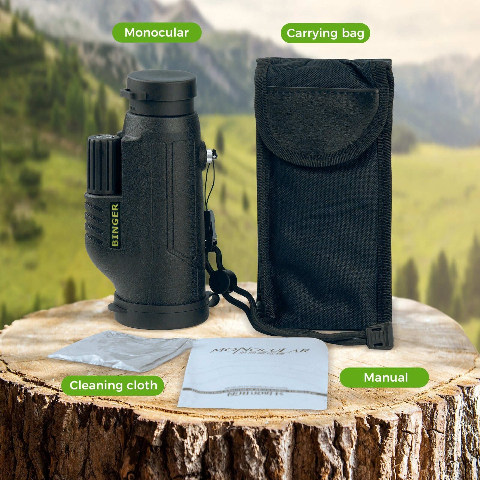 BINGER 10x42 monocular with focusing wheel for adult Birdwatching, hunting