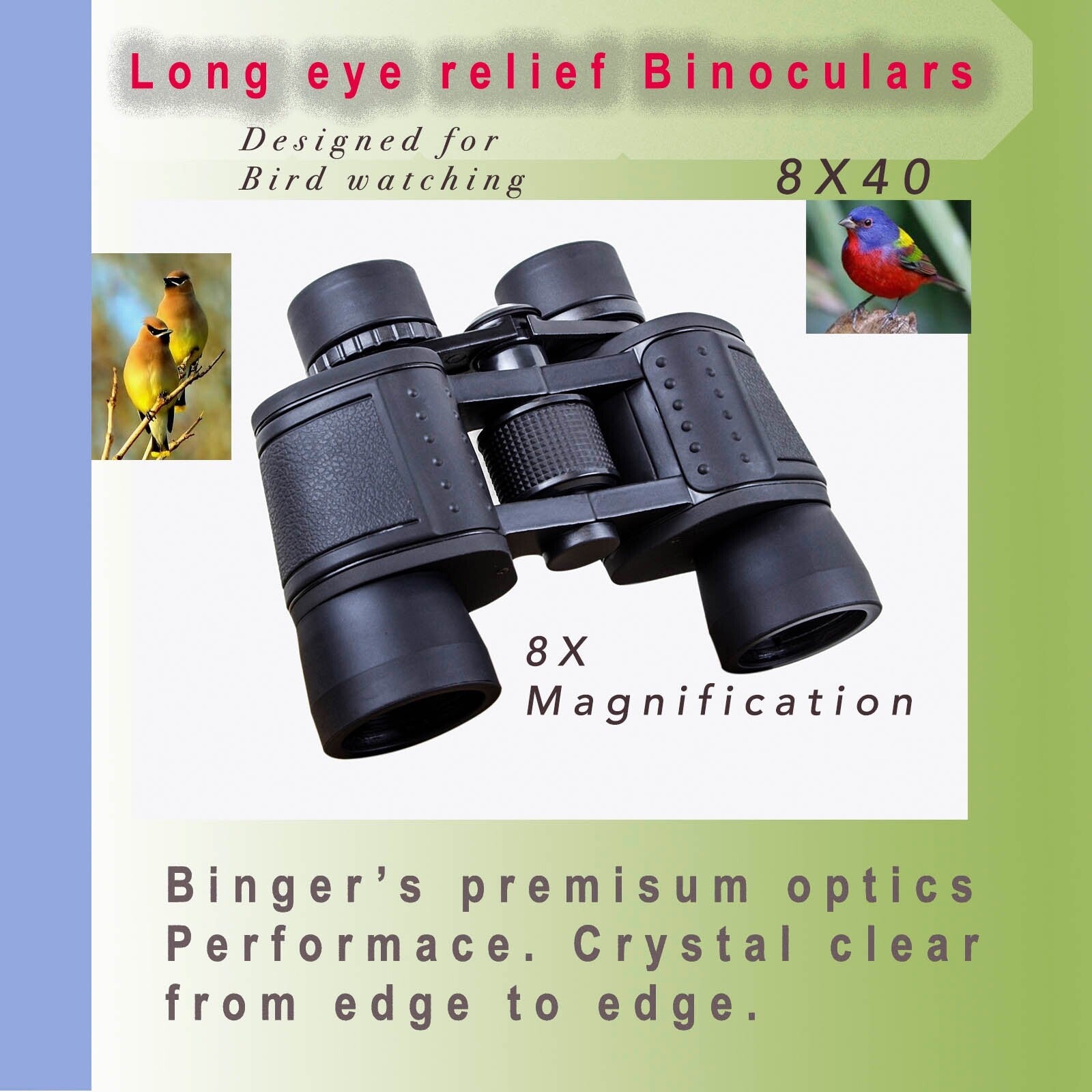 Binger long eye relief 8x40 binoculars 8x power 40mm objective Metal body