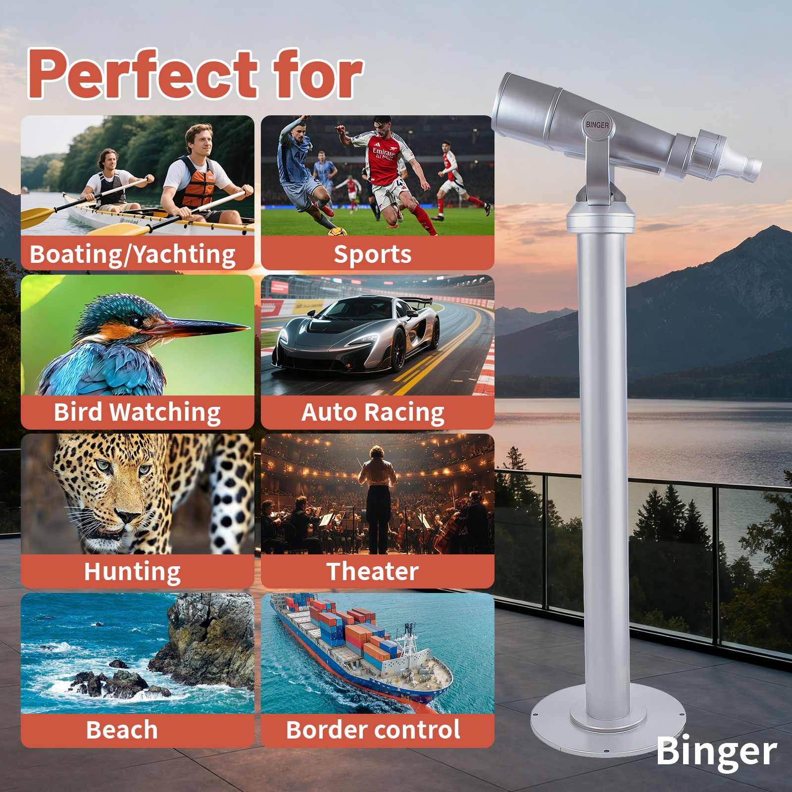 Binger 40x100 Giant Binoculars with Metal Stand Focus-Free APO Optics BAK-4