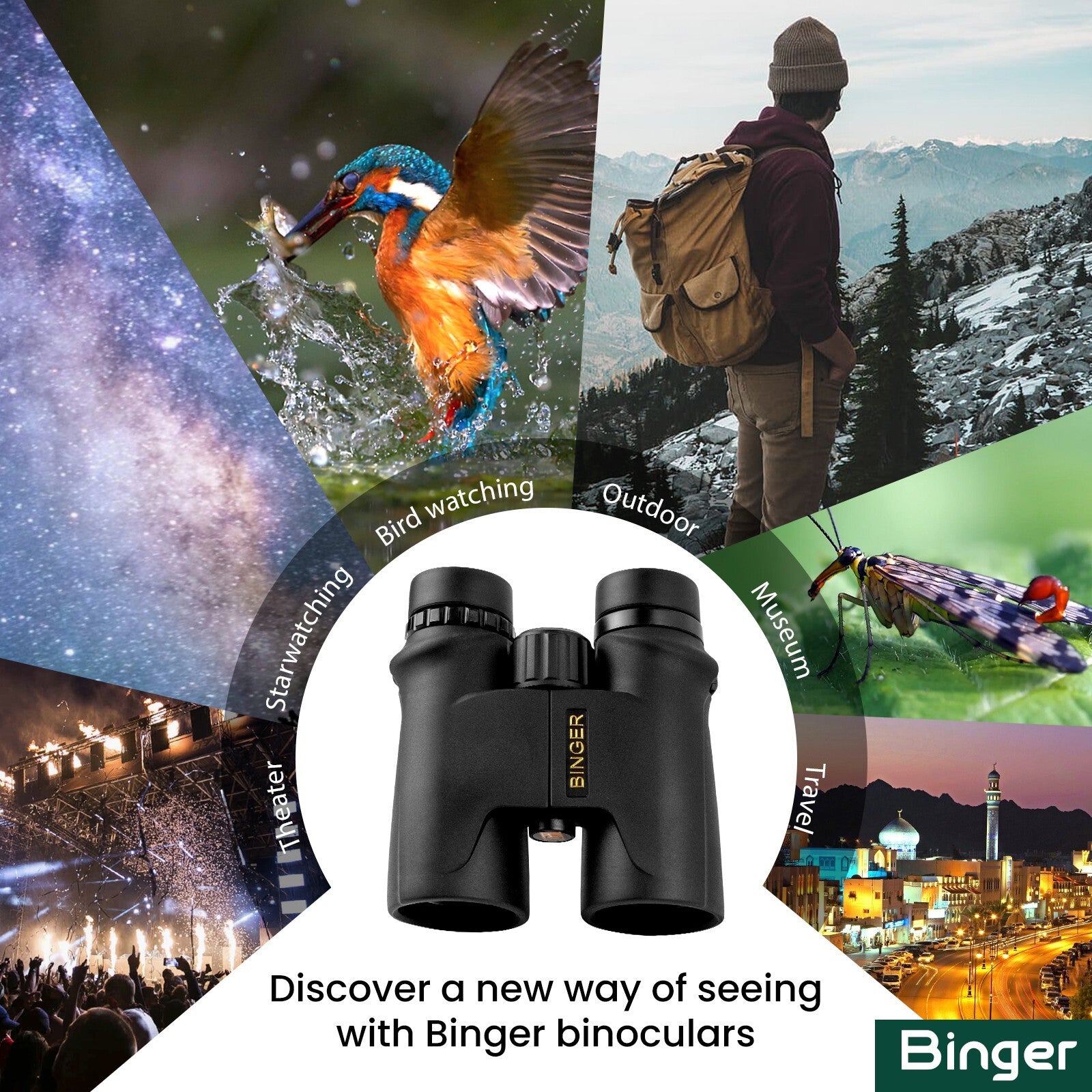 Binge10x42 waterproof binocular hunting, birdwatching, comping, hiking, o ring