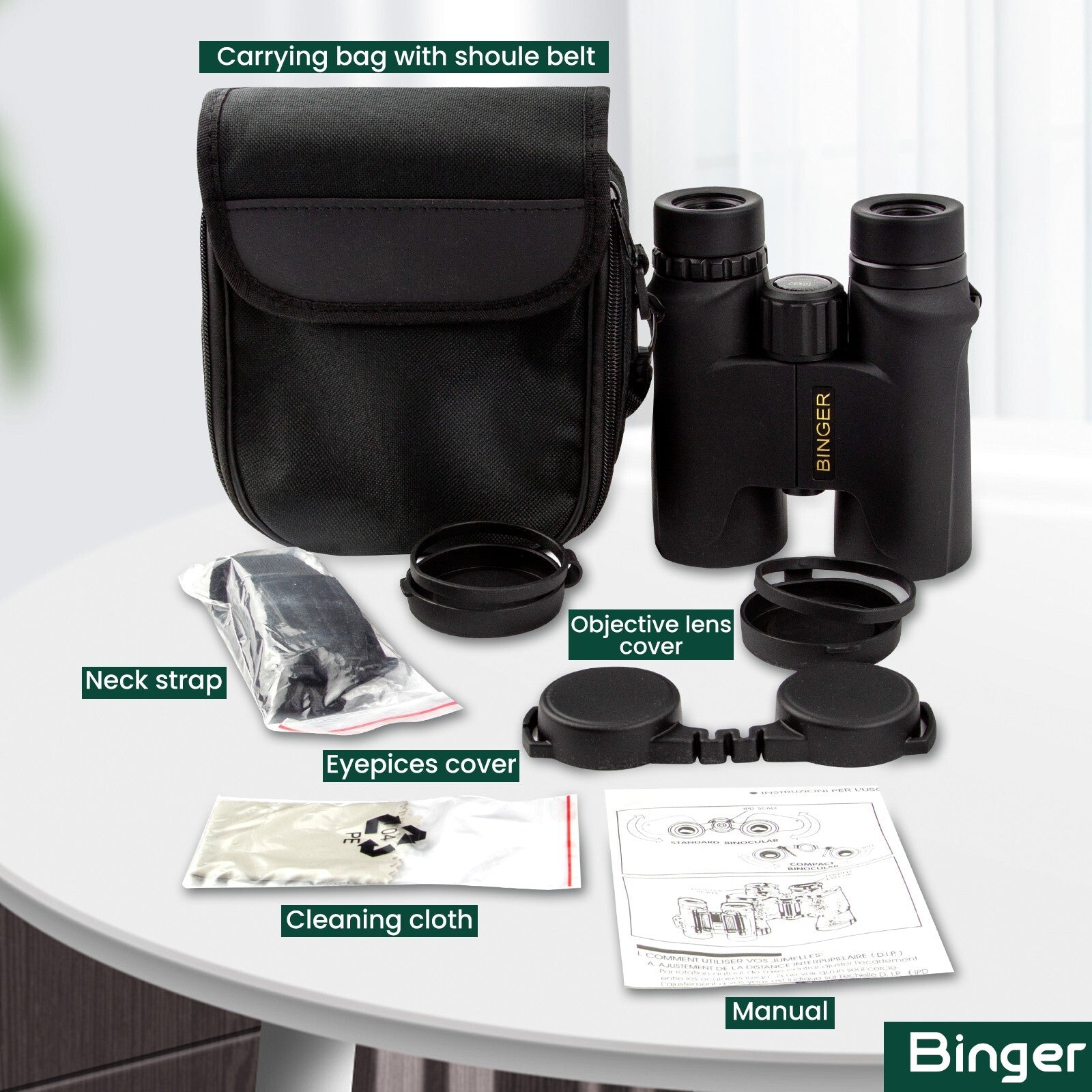 Binge10x42 waterproof binocular hunting, birdwatching, comping, hiking, o ring