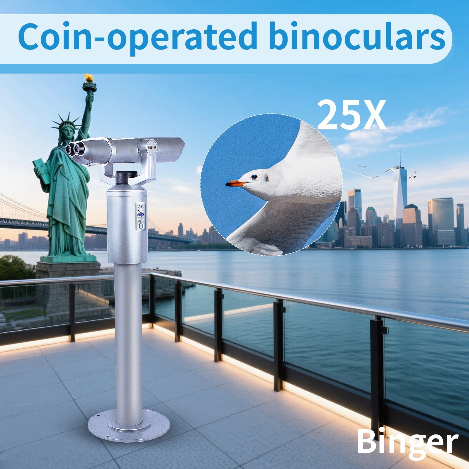Binger 25x100 Binoculars mechanical coin-operated binoculars 100% waterproof.