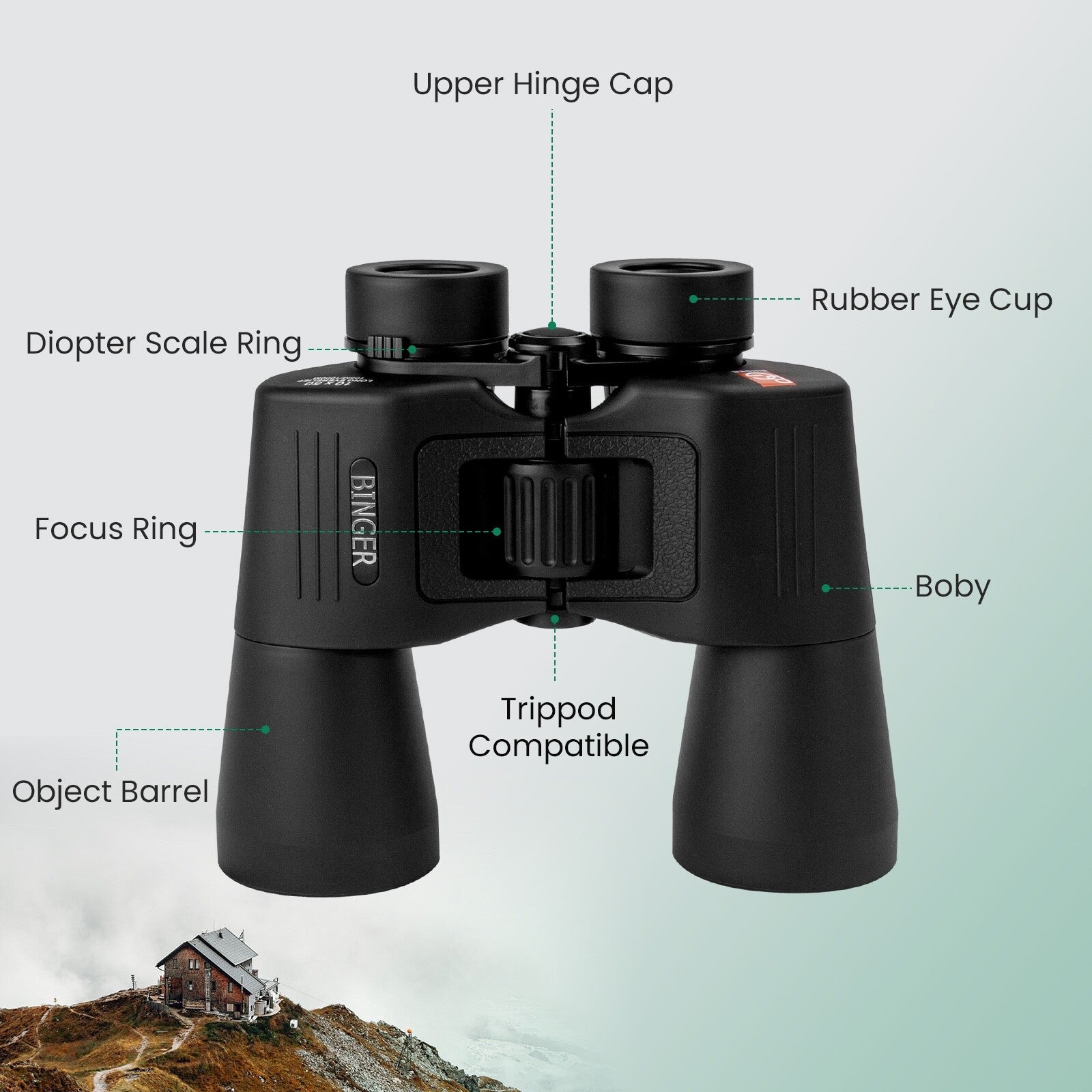 Binger 10x50 Long Eye Relief Binoculars High Defifinition Optical Glass