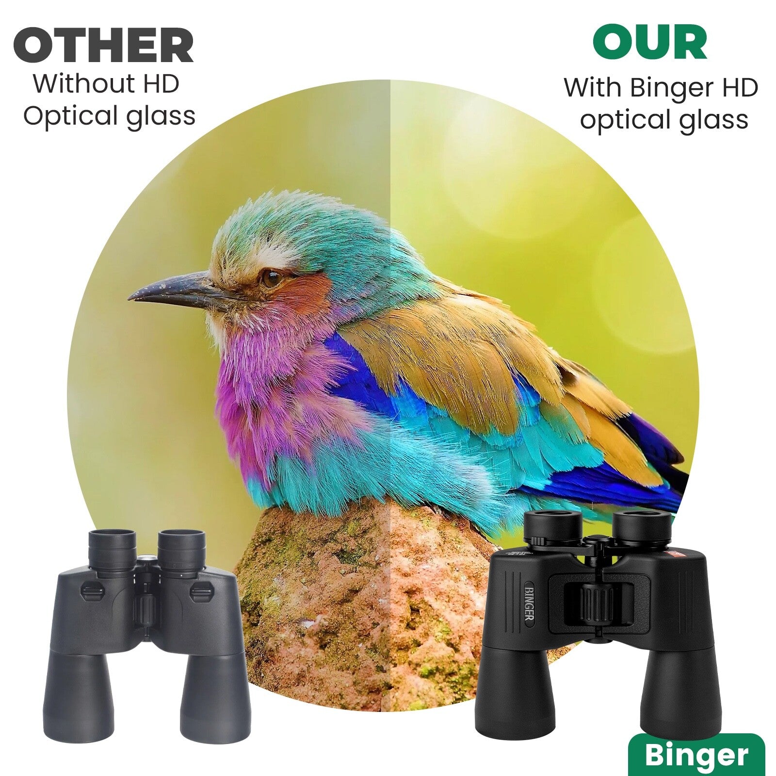 Binger 10x50 Long Eye Relief Binoculars High Defifinition Optical Glass